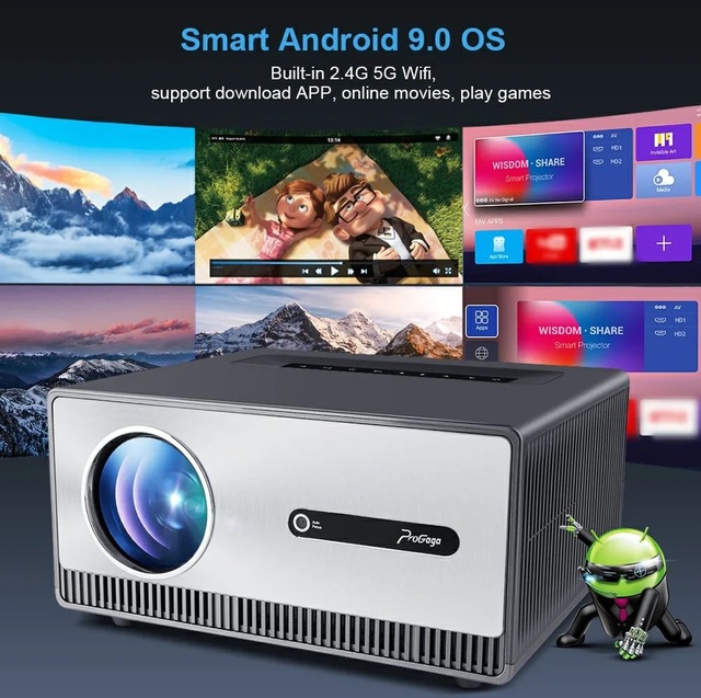 Smart Android 9.0 Projector 4K Full HD LCD Display WiFi 5G  Built-in Speakers Home Theater