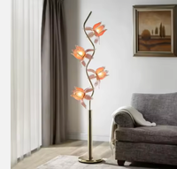 Lampe de table LED moderne Lotus personnalisée la plus vendue, design floral en fer et verre pour salon, chambre à coucher, lecture et étude