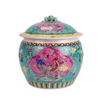 Tambour à riz en céramique de Jingdezhen RYZG32-C-L, fond vert, fenêtre ouverte, phénix