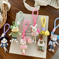 Nouvel Arrivage Porte-clés Poupée en Tissu Coréen Mignon Dessin Animé Grenouille Ours, avec Cordon Tressé, Breloque de Sac pour Femme