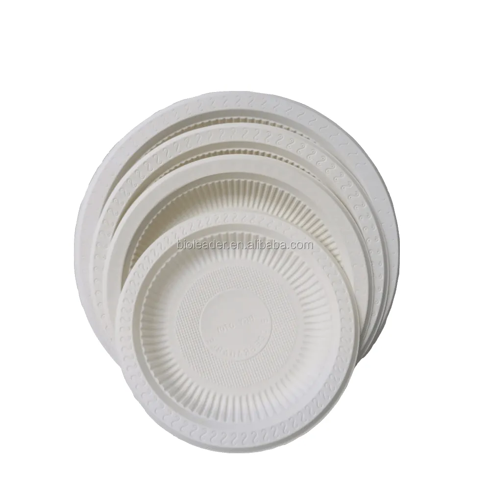 Biodegradable Disposable 6 7 8 9 10 inch Cornstarch Corn Starch CPLA Plastic Round Plates