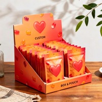 Boîte de présentation personnalisée avec sachets refermables à fond plat pour bonbons gélifiés, sacs Mylar de qualité alimentaire, emballage de détail en gros