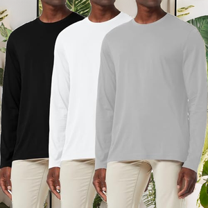 T-shirt à manches longues pour homme, 180-400 g/m², 100 % coton, col rond, t-shirt décontracté à manches longues, jersey imprimé en sérigraphie, blanc - Product Image 2