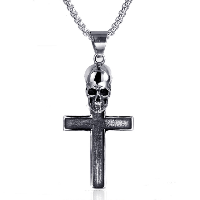 Wholesale European Fashion Punk Biker Cross Stainless Steel Necklace Cool Men's Skull Cross Pendant-Fine Pendants & Charms