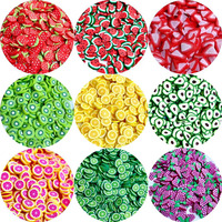 Rodajas de arcilla polimérica de 5 mm con mezcla de frutas de limón, suaves, para decoración de uñas, relleno de resina epoxi, manualidades DIY, venta al por mayor, envasado en bolsa