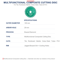 Disque de coupe multifonctionnel brasé sous vide de 100 mm, lame de scie en alliage composite pour carrelage, marbre, acier coloré, tuyaux PVC, meuleuse d'angle