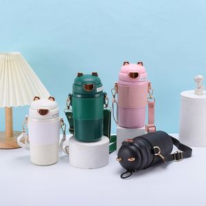 2024 New Design Popular 400Ml Cute Stainless Steel Water School Kids Metal Drink Bottle With Shoulder Strap Cover for Tumbler - Product Image 4