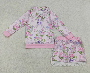 Ensemble de vêtements pour filles Fashion Girl GLD1572, haut à fermeture éclair avec fleurs roses, jupes à volants, shorts - Product Image 2