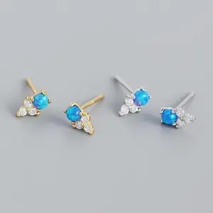 2022 nuovi gioielli di lusso in argento Sterling 925 orecchini minimalisti blu orecchino opale orecchini a bottone Charms orecchini per le donne
