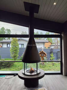 Comentarios foto real techo interior <span class=keywords><strong>de</strong></span> lujo montado chimenea envolvente <span class=keywords><strong>vidrio</strong></span> leña fuego chimenea redonda para Villa - Product Image 3