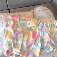 Cárdigan de verano con nubes de amor para mujer, pantalones cortos, pijama de algodón inspirado en satén, cierre de cintura elástica para estudiantes, celebridades de Internet