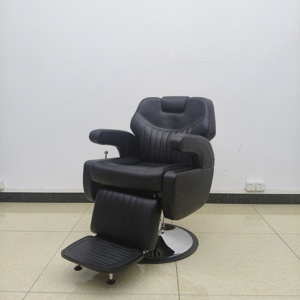 Fauteuil de Barbier Hydraulique Vintage Noir Européen Inclinable, Chaise de Coiffure Pivotante à 360 Degrés, Réglable en Hauteur, en Cuir - Product Image 5