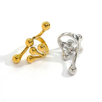 <strong>KAKA</strong> Women's Exaggerated Geometric 18K Gold Plated Stainless Steel Three Stone Ring Octopus Design Personalized Trendy No Fading