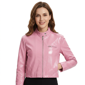 High Quality Genuine Leather Women's Autumn/Winter Soft Patent Leather Jacket Lining <b>Zipper</b> Closure Streetwear Leather Jacket - Product Image 4