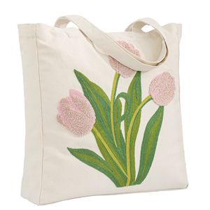 Bolsa de Mano de Lona con Bordado Floral Estético Personalizado para Mujer, Bolsa de Hombro de Algodón Reutilizable con Cierre Magnético para Compras, Gimnasio y Regalos - Product Image 1