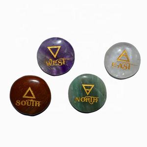 Piedras de cristal curativas grabadas, piedra de Reiki, juego de discos de direcciones elementales - Product Image 1