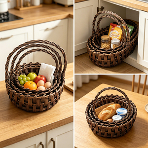 Ensemble de paniers en osier naturel avec poignée robuste, idéal pour l'emballage de cadeaux, le service du pain et les activités de plein air - Product Image 2