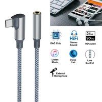 Rechtwinkliges USB-C Nylon-Geflechtkabel Typ C auf 3,5mm Kopfhörer-Buchse Audio-Adapter Konverter-Kabel