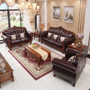 Châu Âu 123 miễn phí kết hợp chính hãng <span class=keywords><strong>sofa</strong></span> da Set với rắn gỗ chạm khắc khung cho căn hộ và khách sạn phòng khách sử dụng - Product Image 3