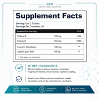 Comprimés de S-Acétyl Glutathion pour le bien-être cellulaire quotidien et l'action antioxydante avec Vitamine C et Sélénium – Ligne de production OEM/ODM en marque blanche