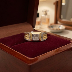 Elegant 22K <b>Gold</b> Men's <b>Cocktail</b> <b>Ring</b> with Textured Band Luxury Style for Engagement Wedding Party & Anniversary Wear - Product Image 2