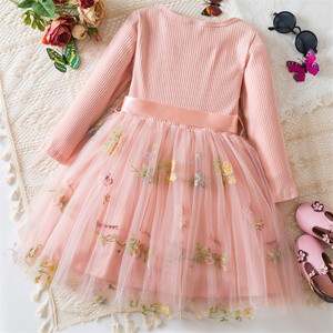 1 pezzo <span class=keywords><strong>di</strong></span> <span class=keywords><strong>Tulle</strong></span> ricamato floreale con etichetta privata primavera autunno <span class=keywords><strong>vestiti</strong></span> per neonati manica lunga vestito per bambine - Product Image 4