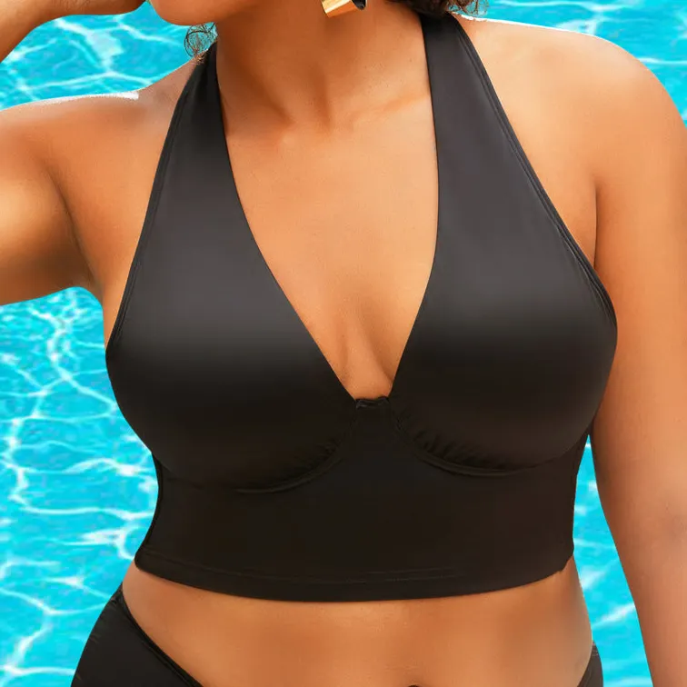 Ladymate ODM/OEM traje de bano de talla grande para mujer Woman Longline Plunge bikini swim tops underwire swimwear plus size