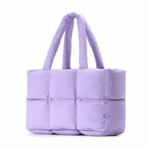 Bolso de Mano Grande y Acolchado para Mujer, Estilo Mensajero, Azul a Cuadros, el Más Vendido, Suave y Esponjoso, de Algodón Acolchado, Bolso Tote Moderno - Product Image 5