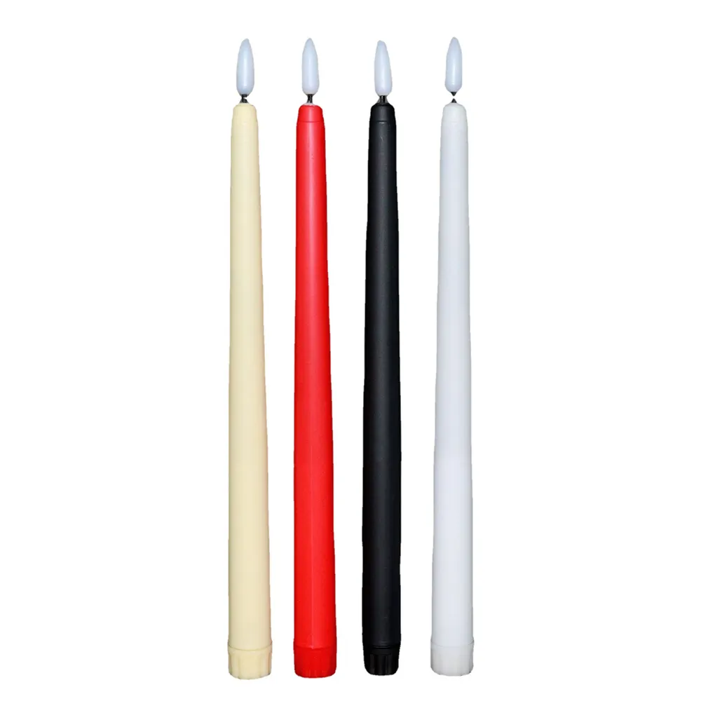 Velas cónicas de color rojo Marfil sin lameless, funciona con pilas, Led cálido, 3D, luz de mecha, velas de ventana para Navidad, hogar, decoración de boda