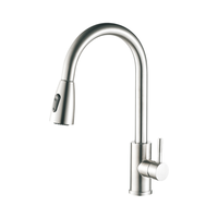 Robinet de cuisine rétractable à poignée unique en acier inoxydable brossé classique moderne Cartouche en céramique Eau chaude et froide