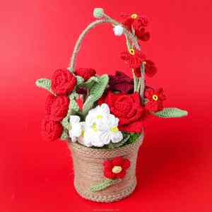 Cesta de Rosas Artificiales Tejida a Mano, Cesta de Rosas de Ganchillo para el Día de la Madre, Día del Maestro - Product Image 2