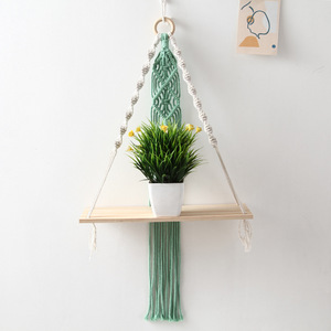 Nouveau Vert Fait Main Bébé Chambre décor Coton 1 Rangée <span class=keywords><strong>Macramé</strong></span> <span class=keywords><strong>Suspendu</strong></span> Étagère Murale Artisanat - Product Image 2