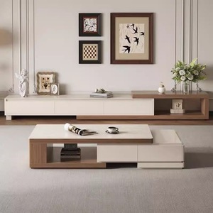 Set di Mobili Moderni per Casa, Lussuosi Armadietti con Cassetti, <span class=keywords><strong>Tavolino</strong></span> da Caffè con Struttura in Legno Massello, Mobile <span class=keywords><strong>TV</strong></span> con Combinazione a Pavimento <span class=keywords><strong>Basso</strong></span> per Soggiorno - Product Image 1