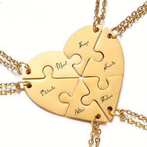 Set di Collane Puzzle a Cuore con Nome Personalizzato per <span class=keywords><strong>6</strong></span> <span class=keywords><strong>Amici</strong></span>, Gioielli dell'Amicizia in Acciaio Inossidabile 316L Placcato Oro 18K PVD Impermeabile - Product Image 1