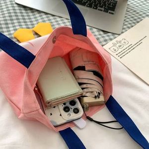 Custom <b>Printed</b> Cotton Daily Tote Bag for Women Striped Reusable Grocery Shopping with Pocket Beach Bag - Product Image 1