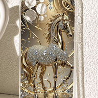 Coque de téléphone portable en TPU souple transparente avec motif diamant et impression cheval de luxe pour iPhone 11 12 13 14 15 16 17 Pro Max Air