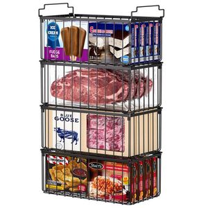 Refrigerator <b>Storage</b> Basket Foldable Black Rectangle <b>Kitchen</b> Organizer For Freezer Food Classification Stacking - Product Image 1