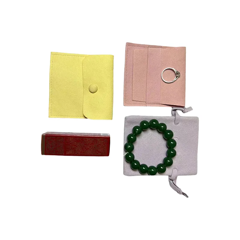 Tarjetas de joyería de gamuza marfil Snap con logotipo personalizado al por mayor, con logotipo y Bolsa, caja de regalo, embalaje de joyería para joyería