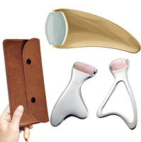 Kit Sculpteur Gua Sha 2-en-1 Personnalisé en Usine avec Rouleau de Jade Rafraîchissant pour le Visage et les Yeux, Outil Facial Gua Sha en Acier Inoxydable Contre les Poches