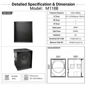 Subwoofer Passivo Professionale M118B da <span class=keywords><strong>18</strong></span> Pollici, 600W RMS, 2400W di Picco, Sensibilità 115dB Altoparlante 8 Ohm 18mm MDF NL4 per Sistema PA DJ da Palco - Product Image 3