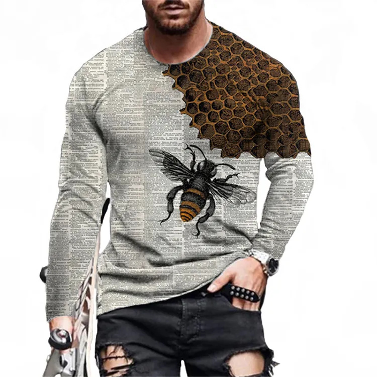 Camiseta de manga larga con estampado 3D Digital para hombre, ropa informal ajustada, venta al por mayor