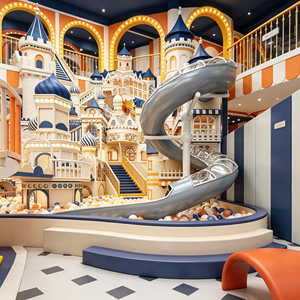 Aire de jeux intérieure pour enfants sur le thème du château européen, avec piscine à balles, toboggan en spirale et trampoline pour centre commercial - Product Image 2
