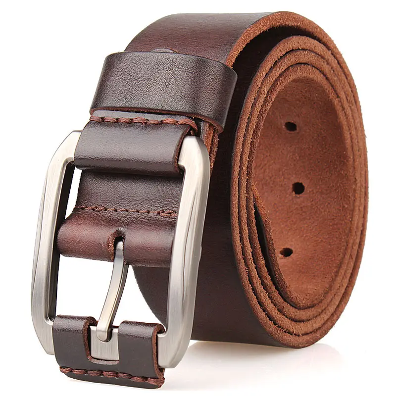 Hebilla de pin de aleación de zinc de alta calidad para hombre, cinturón de cuero genuino vintage de grano completo, de diseñador personalizado