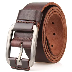 Cintura da uomo in vera pelle vintage a grana piena con fibbia ad ardiglione in lega di zinco di alta qualità