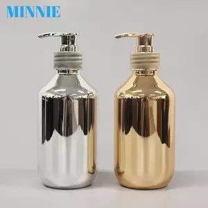 Pet 300Ml Galvaniseren Goud En Zilver Ronde Plastic Lotion Fles Met Pomp, Gebruikt Voor Shampoo, Conditioner, douchegel Fles