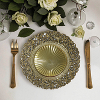 Assiettes de présentation de luxe en plastique (PP) de haute qualité, durables, 13 pouces, pigmentées or, pour mariages, événements et fêtes, personnalisables, en stock