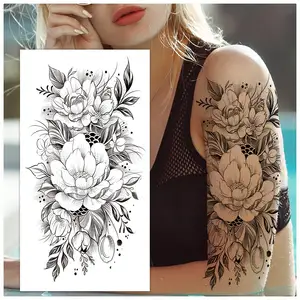 3D Flor preta realistas grandes tatuagens Sexy tatuagem temporária etiqueta para mulheres meninas Falsa arte corporal braço esboço perna tatuagem