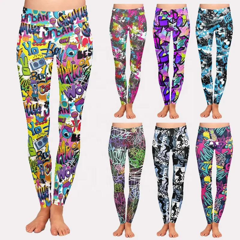 Quần Legging In Họa Tiết Graffiti Đi Tiệc Đường Phố Quần Yoga Quần Legging Mềm Bướm Lụa Sữa Cạp Cao Tùy Chỉnh 2022 Cho Nữ