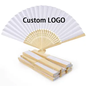 Personalized Festival Bamboo Paper Silk White Bridal Japanese Custom Printed Logo Wedding Hand Fans