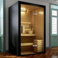 Sauna intérieur en bois de cèdre rouge massif, design moderne, pour 2 à 4 personnes, avec chauffage électrique traditionnel.